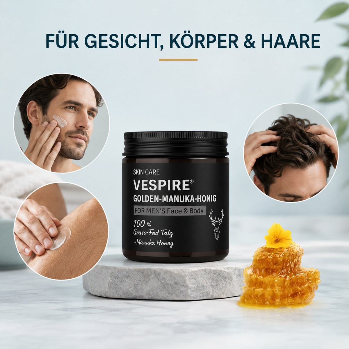 GOLDEN-MANUKA-HONIG™ (60gr) – Anwendung für Gesicht, Körper und Haare