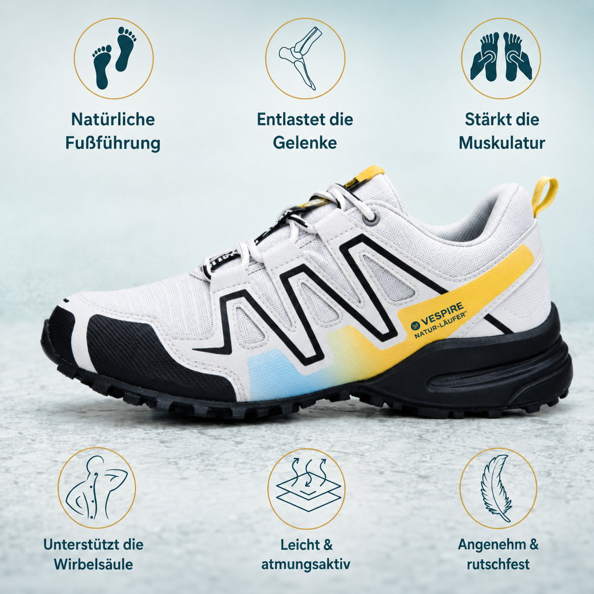 NATUR-LÄUFER™ - Ergonomischer Schuh – Farbvariante Weiß-Gelb-Blau