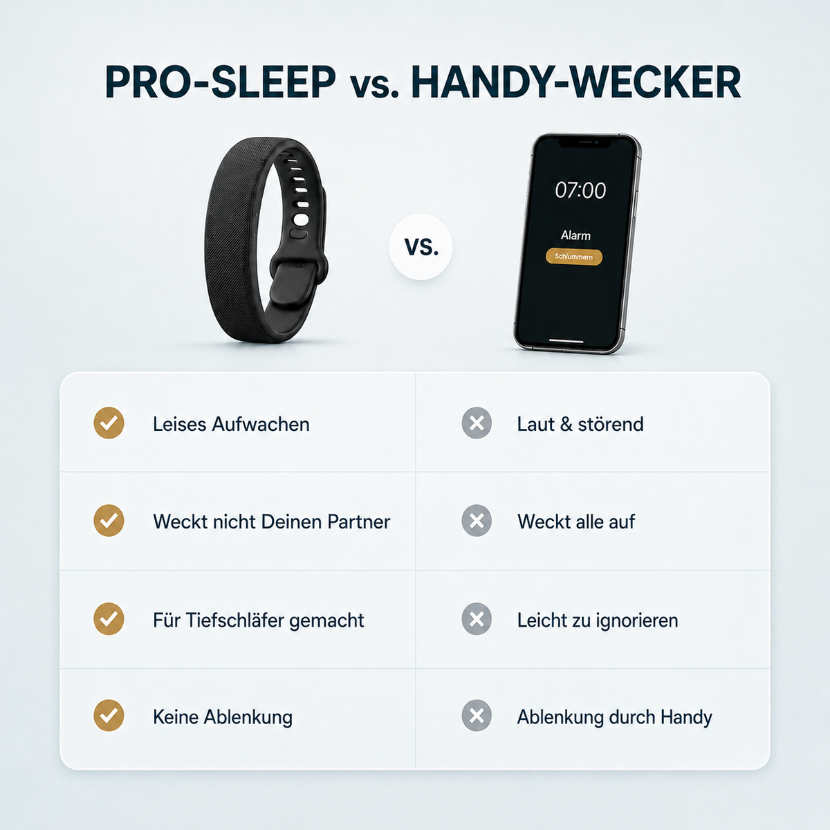 PRO-SLEEP™ Vibrations-Wecker – Vergleich mit einem Handywecker