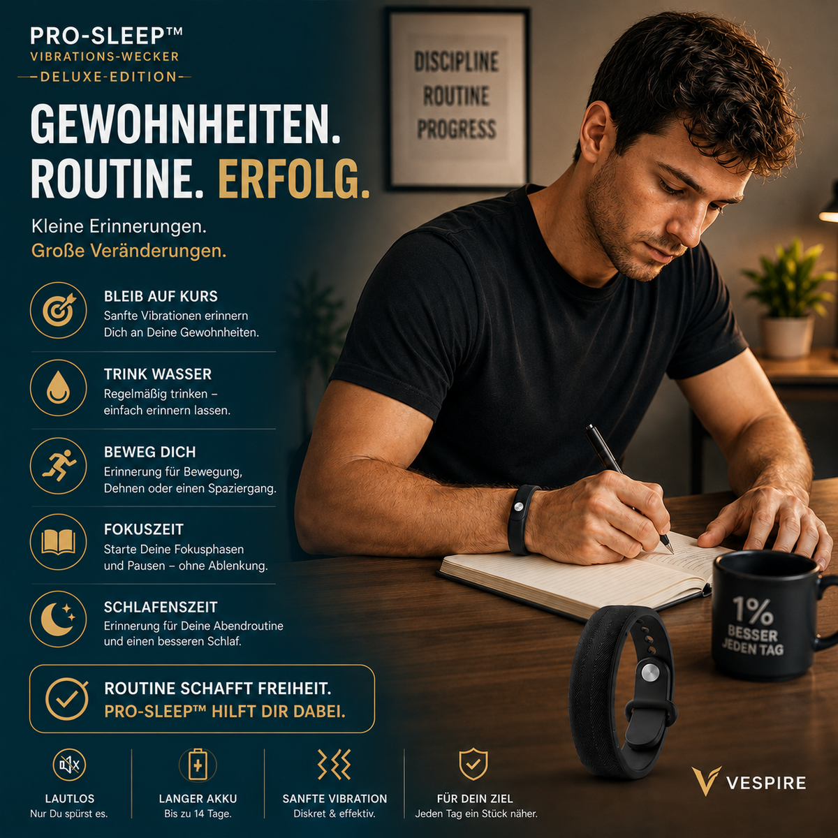 PRO-SLEEP™ Vibrations-Wecker – Erinnerungen für Routinen