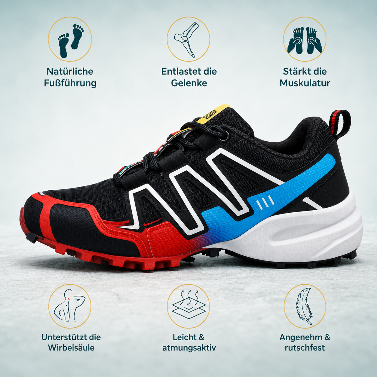 NATUR-LÄUFER™ - Ergonomischer Schuh – Farbvariante Schwarz-Rot-Blau