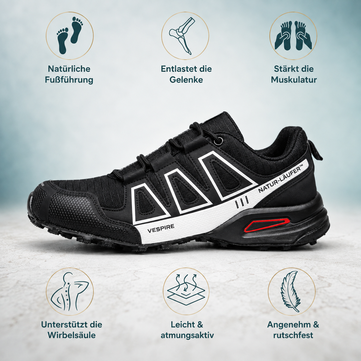 NATUR-LÄUFER™ - Ergonomischer Schuh – Farbvariante Schwarz-Weiß