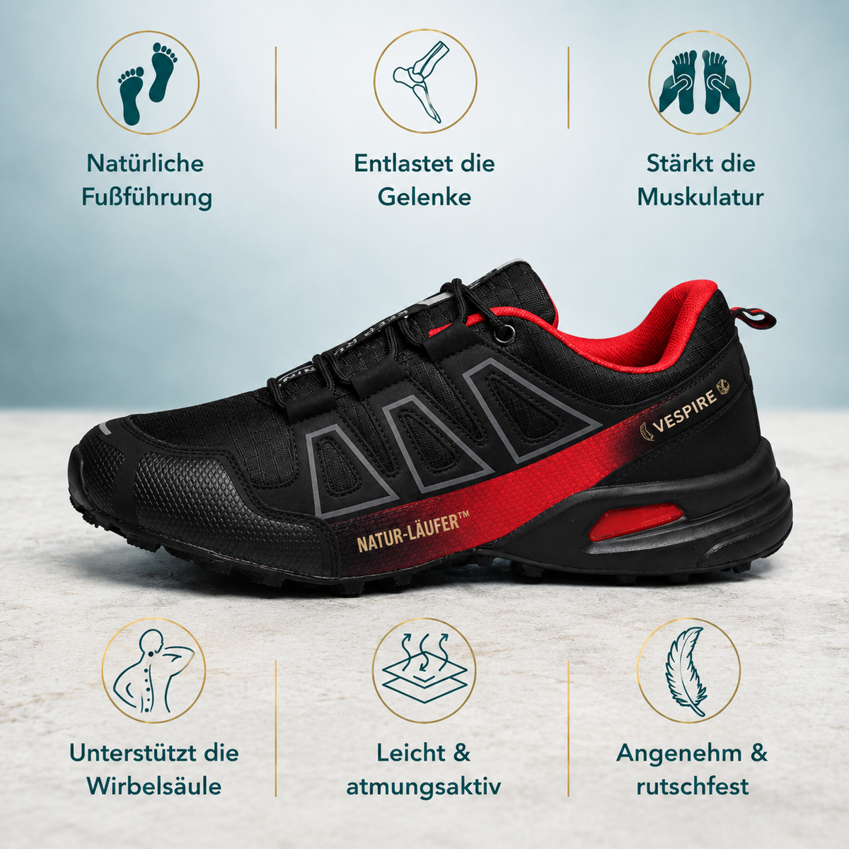 NATUR-LÄUFER™ - Ergonomischer Schuh – Farbvariante Schwarz-Rot